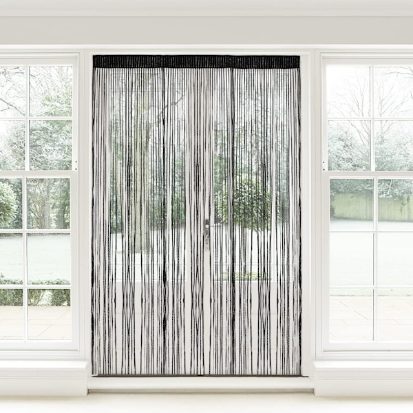 Strenggardin Panel, Flue Screen Frynserum Blinds, Dekorative Kvast Båndstrimmel Sølvskærm til Stue, Soveværelse, Festbegivenheder (Sort) Black