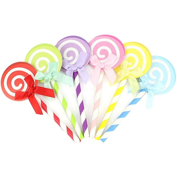Candy Cake Topper, Rund Lollipop Sløjfe Cake Topper, 24 farverige Swirl Cupcake dekorationer, Fødselsdag Baby Shower Bryllup Fest Tilbehør