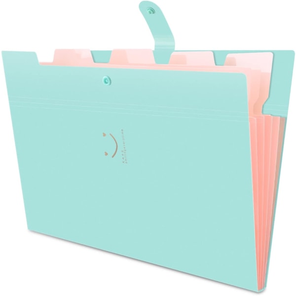 Expanderbar mapp, A4-brevpappersfickor Dragspelsdokumentväska Organizer Plånböcker Filer Mappar med spännesstängning, 5 fickor (blå och grön) Blue Green