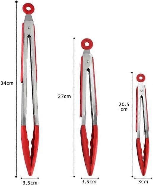 Serveringsklype i rustfritt stål med sklisikkert silikongrep for servering og matlaging (rød 17,8 cm)