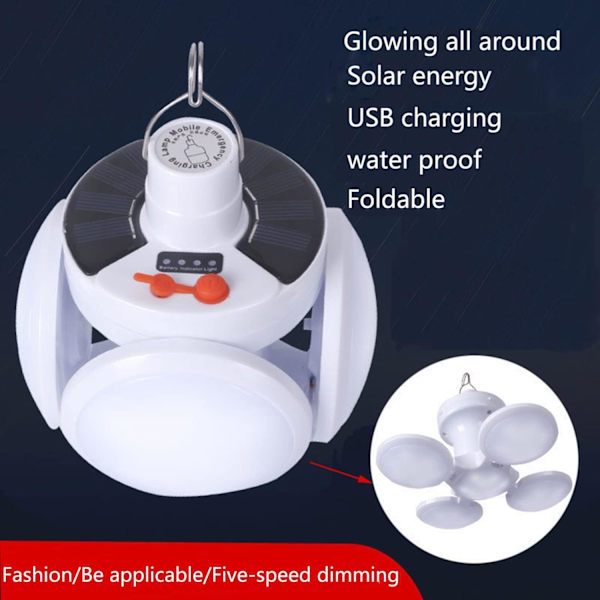 Solcellsdriven Multifunktionell Nöd-LED-Lampa med USB-Laddning, Vikbar Lampa, Utomhus LED-Lampor Perfekt för Strömstörningar, Tältcamping