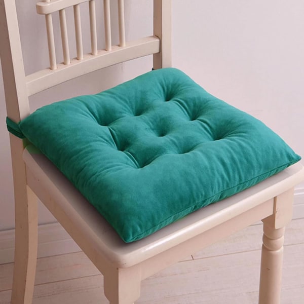 Stolpute 40x40, Innendørs stol pute med avtagbart trekk, Stol pute med stropper, Krystall fløyel puter (4 stk) green