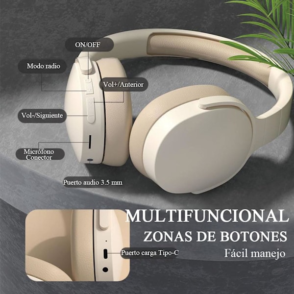 Bluetooth Trådløse Hodetelefoner Hodebøyle Hodetelefoner HD Mikrofon Sammenleggbare Trådløse Hodetelefoner Støyreduserende Over-øre Hodetelefoner Hi-Fi Stereo Beige