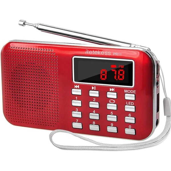Kannettava radio, FM AM -akku ja verkkoradio, MP3, kaiutin, tuki TF-kortti/ USB, taskulamppu, soveltuu selviytymiseen, kylpyhuone, matkustaminen (punainen)