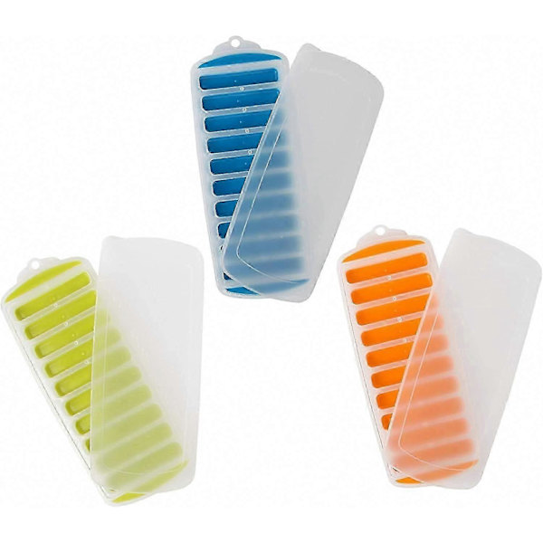 Smal silikonform för isbitar till sportflaskor med lock - Blå, Orange, Grön (3-pack)