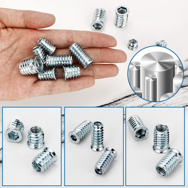 130 Pieces Threaded Insert, M6/M8/M10 Threaded Insert Wood Screw Nuts, Galvanized Steel Screw Sleeves, Threaded Insert Nuts for Wooden Furniture