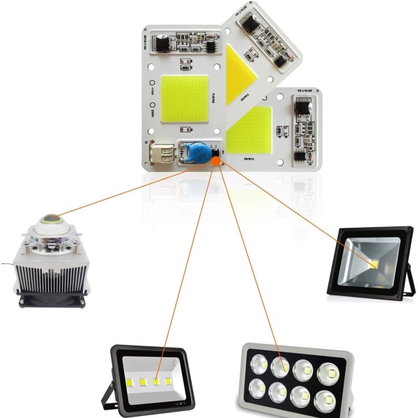 2kpl LED-siru 50W valkoinen 6000K 220V COB LED-siru Ei vaadi juottamista Sisäänrakennettu älykäs IC-ajuri LED-valonheittimelle