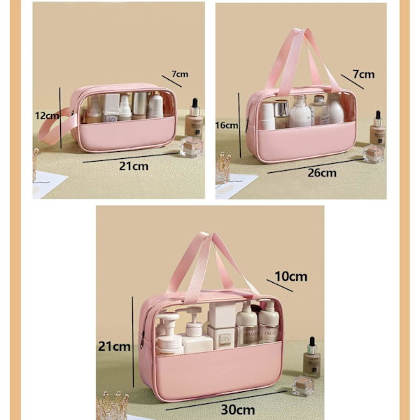Transparent Kosmetisk Väska 3-pack, Vattentät PVC Toalettväska för Kvinnor, Lätt Makeup Väska för Kosmetika, Toalettväska Reseset (Rosa) pink