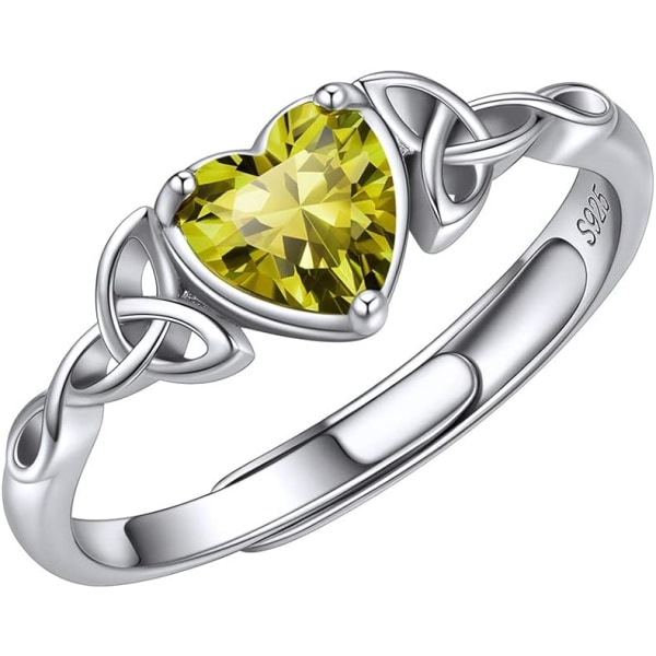 Hjärtformad keltisk knut-ring med födelsesten för kvinnor - justerbar silverring - minimalistiskt smycke (gul) Yellow