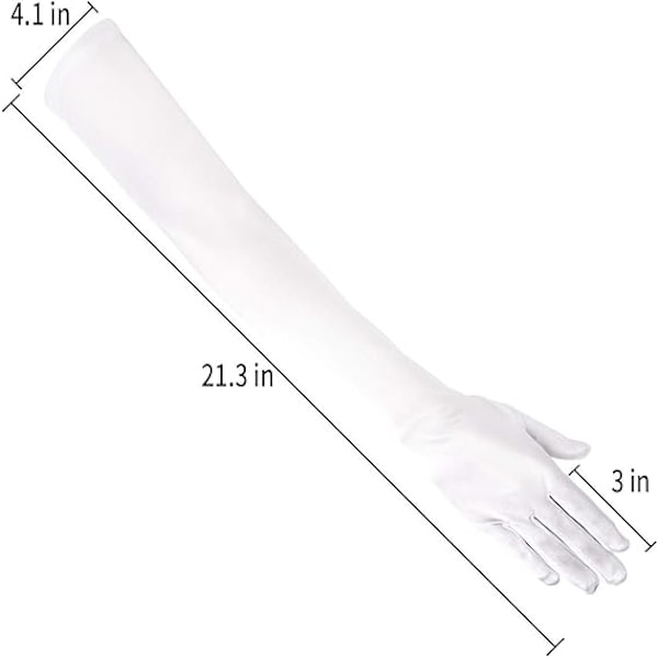 Långa Armbågslånga Satinhandskar 21 tum Stretchiga 1920-tals Operahandskar Kvällsfest Danshandskar för Kvinnor, Vit