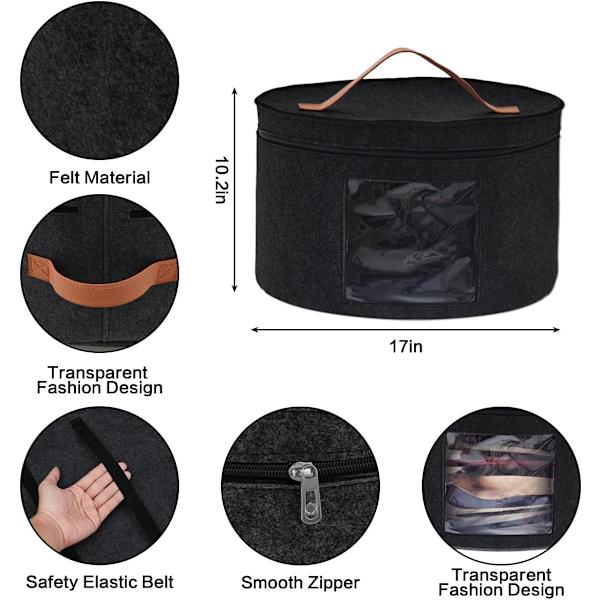 Hattförvaringslåda med lock, 17 tum diameter Pop Up hattlådor, hopfällbar resehatt Dark gray