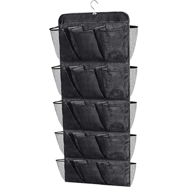 30 store lommer sko hængende opbevaring arrangør til garderobe skinne rack dobbeltsidet med roterende bøjle mesh sko arrangør, sort Black