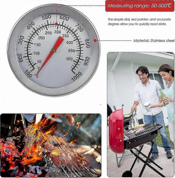 Analogt Display BBQ-termometer i rustfrit stål, Maksimal temperatur 500C/1000F