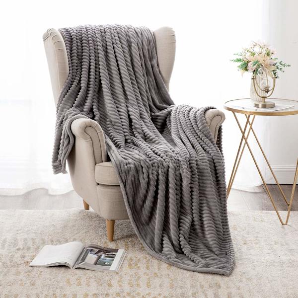 Mjuk filt fleece filt flanellfilt pompom enfärgade filtar överkast sofffilt filt säng soffa sovrum kontor grey