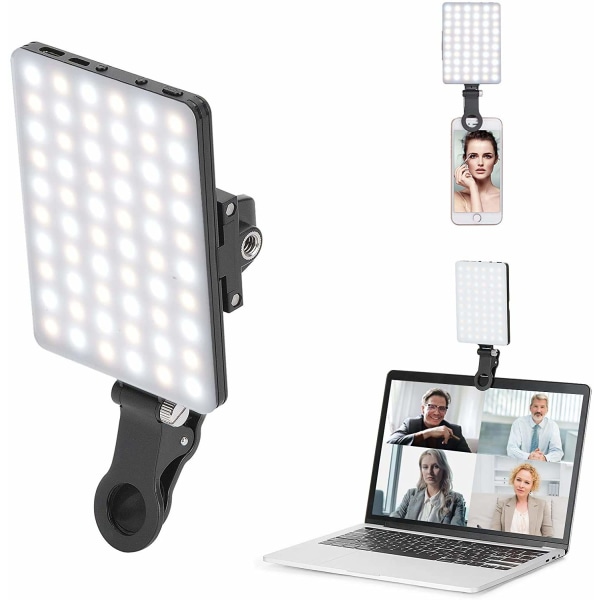 USB LED-videolys, 3200-5600K 3 lysmoduser og lysstyrke 10-nivås dimbart selfielys med telefonklemme