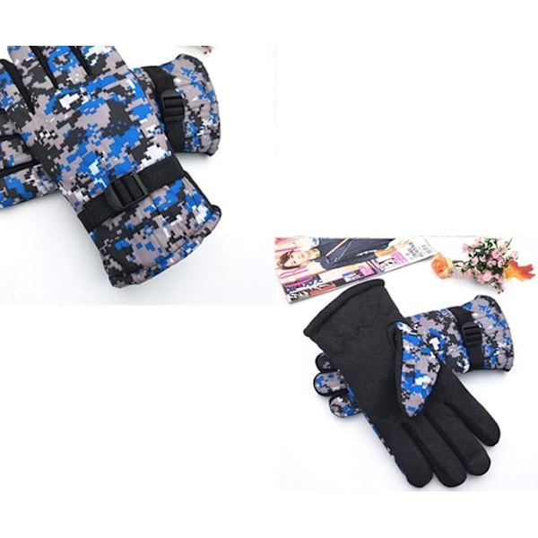Børns kolde vejr vandtætte camo print vinterhandsker udendørs varme skihandsker luffer, blå
