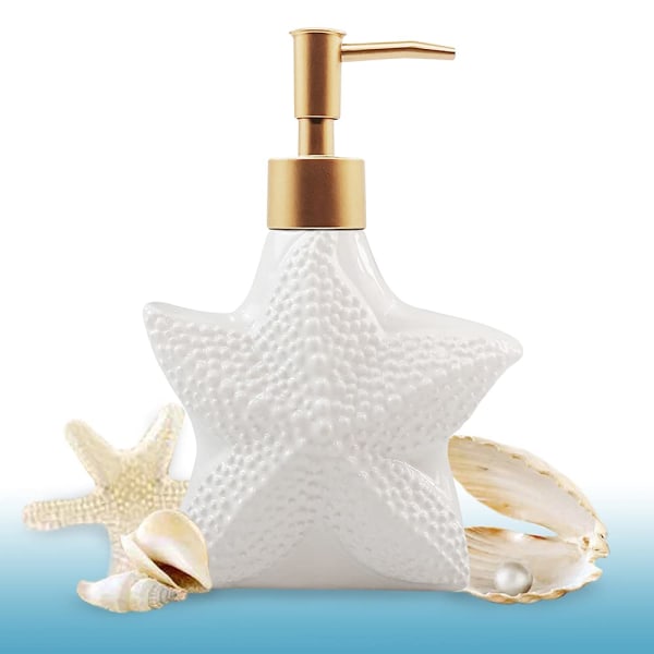 Sjöstjärneformad tvålautomat, vit keramisk lotionflaska med Noble Golden Matte Pump, inredning med havstema