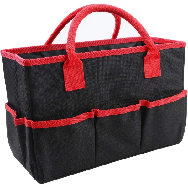 Have-tote Bag, Multi-Pocket Holdbar Haveværktøjstaske Haveværktøjsopbevaring Black red
