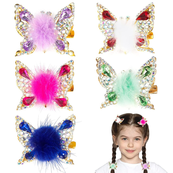 5 st Moving Flying Butterfly hårnål, 3D glänsande hårklämmor med plysch strass hårklämmor, elegant metall sidoklämma, hårtillbehör