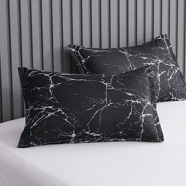 Peitto 200x200cm + 2 x tyynyliina 50x75cm - Mustavalkoinen marmori Käännettävä 2 hengen aikuisten vuodevaatesetti 200*200cm
