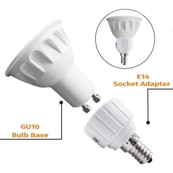 E14 til GU10 pære fatning konverter, pære fatning adapter, varmebestandigt stik, 500W maks. watt, op til 220 grader - 5 stk.