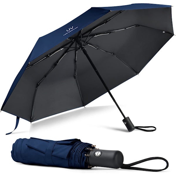 Paraply, Folde Paraply Automatisk Åbning og Lukning, Bærbar Automatisk Folde Paraply, Vindtæt Folde Paraply Navy Blue