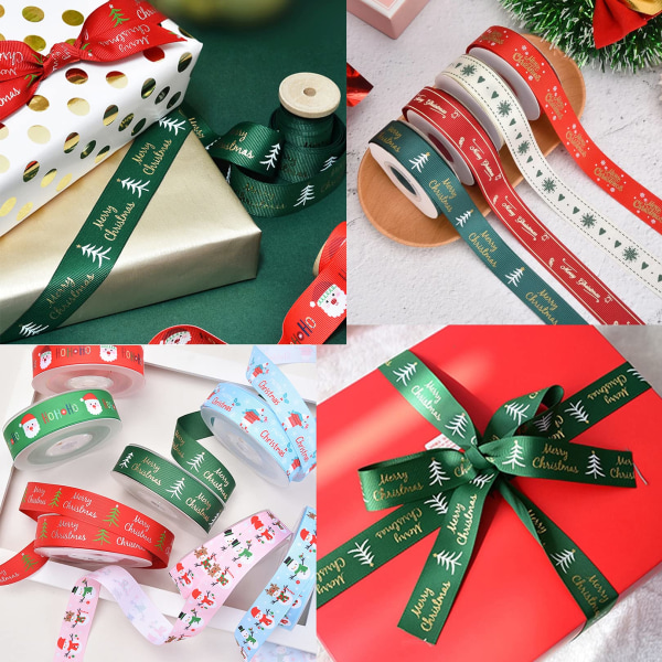 joulunauho lahjapaketointiin,vihreät iloisen joulun nauhat askarteluun,22m 25mm leveät joulun lumihiutalenauhat