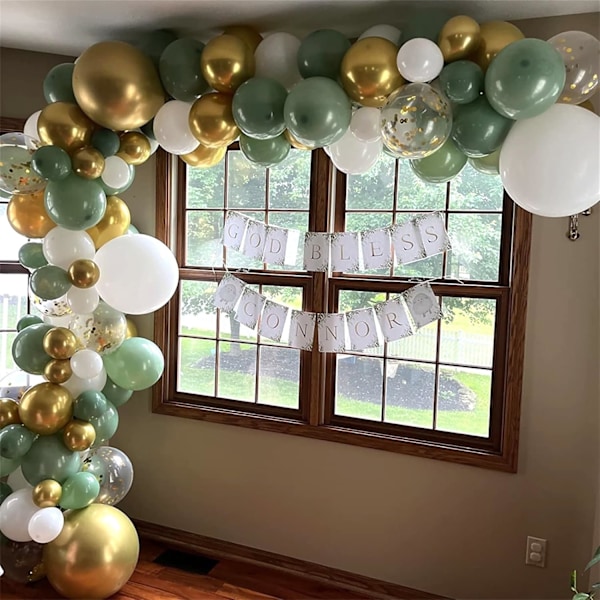 Salviagrön och Guld Ballonger, 12 Tum Olivgrön Vit Metallic Guld Konfetti Latex Ballonger Set