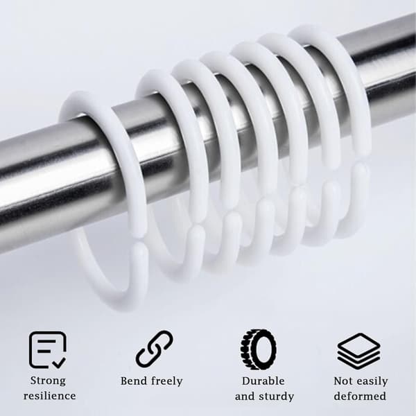 24-pack Duschdraperiringar i Plast - Krokar med Tyst Glid C-Formad Design, Kraftiga & Snabb Snäppinstallation (Vit)