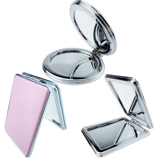 2 kpl peiliä Mini taittuva meikkpeili Pinkki Matkustajapeili Kaksipuolinen Kannettava peili Miehille Naisille Tytöille Taskulompakko Neliö & Pyöreä（Pinkki） pink