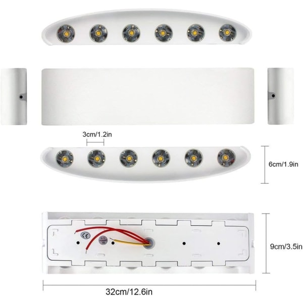 Moderne væglampe IP65 vandtæt 12W LED aluminium indendørs væglampe til stue soveværelse hall trappe gangsti-12W