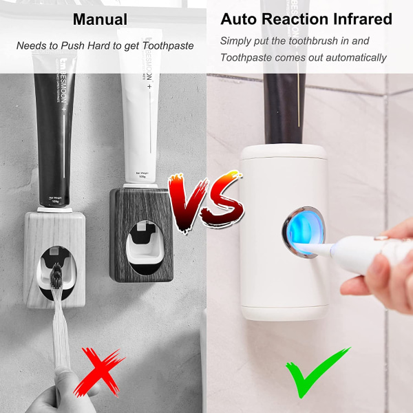 Automatisk elektrisk tandpasta-dispenser med sensor vægmonteret til toilet (hvid)