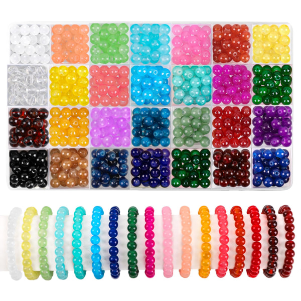 560 st runda glaspärlor armbandstillverkningssats, 28 färger 8 mm imitativa jadepärlor Kristallädelstenspärlor