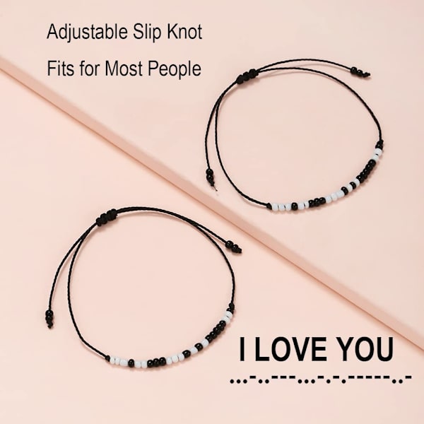 Morse Code-armband för par, pojkvän, flickvän, "Jag älskar dig"-gåvor, Pinky Promise-matchande distansarmband, Alla hjärtans dag-gåva