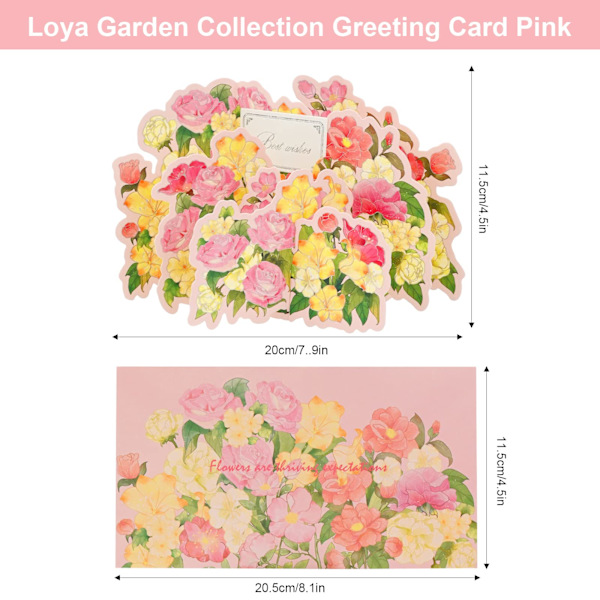 3D Blomsterbuket Pop Up Kort med Kuvert, 3D Pop Up Lykønskningskort (Pink) Pink