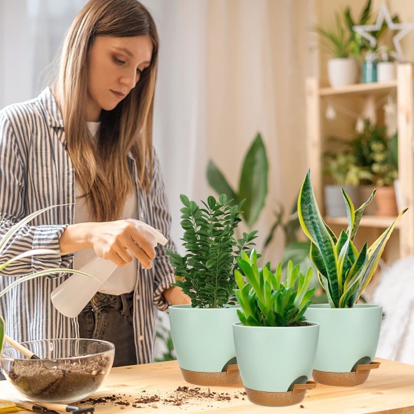 Plantepotter, 6,5 tommer plantepotter, 3 stk. selvvanding med drænhul og underskål moderne dekorativ blomsterpotte