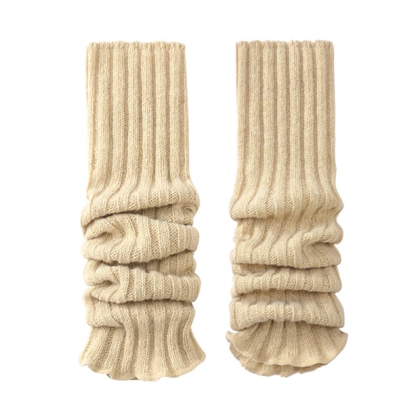 Lange ullstrikkede benvarmere for kvinner og jenter Ankelvarmere Høye fotløse knesokker Ull med akryl Maksimal lengde - 44 cm khaki