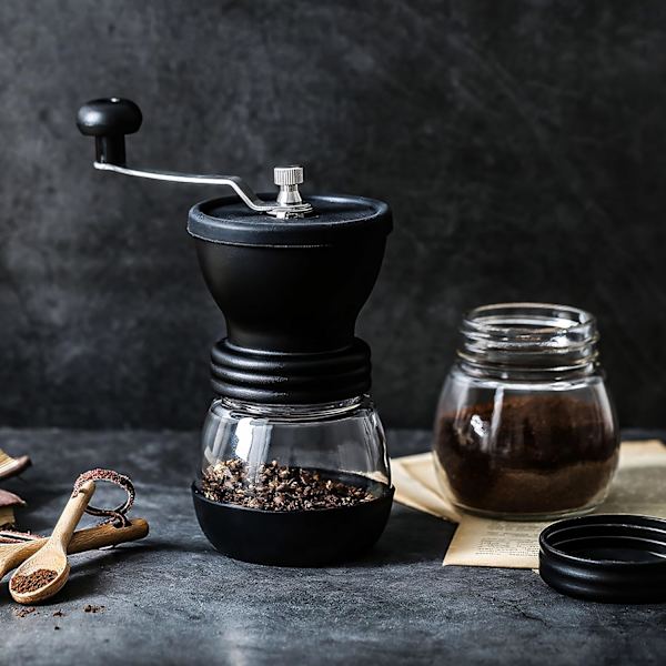 Kaffe- og pepperkvern i rustfritt stål, stillegående kaffekvern, svart