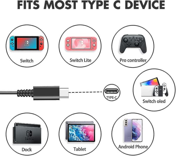 Lader for Nintendo Switch, Switch Lite og Switch OLED, støtter Nintendo Switch TV-dockmodus AC