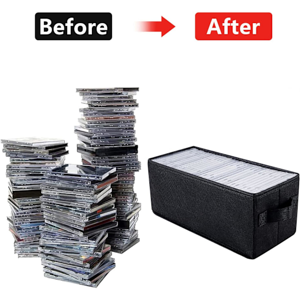 CD Opbevaringskasser - CD Etui Holder, Container rummer 30 CD'er i fulde jewel cases, 60 CD'er i slanke etuier og 165 diske i CD sleeves - Sort (3 pak)