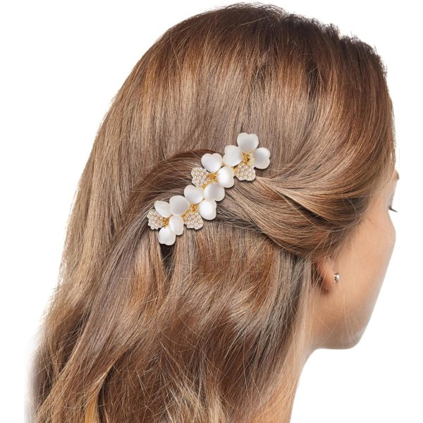Bröllopshårklämmor, 2 st strass hårspännen Pearl hårklämma Vintage blomma hårnålar med fjäderfäste (blomma)