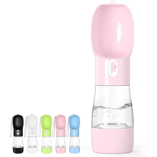 Outdoor Dog Water Bottle Dispenser - Leak Proof Water Bottle for Dogs On The Go with Food Container Multifunctional Travel Dog Water Bottle（Pink）