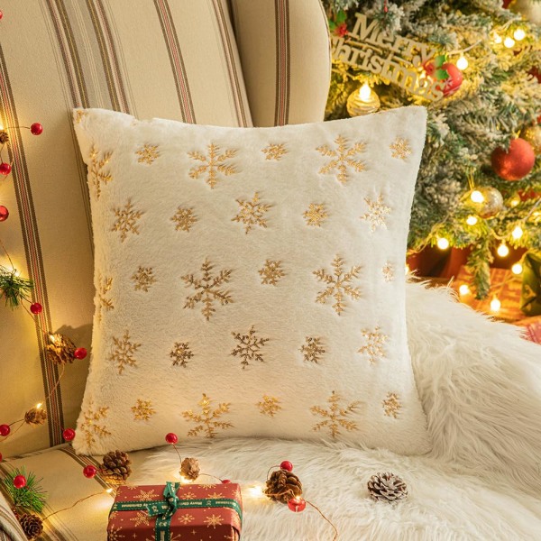 2 set joulunheittotyynynpäällisiä, paljetteja lumihiutale-sohvatyynyliinat, lyhyet pehmeät sohvatyynynsuojat (2 kpl kultaisia, 45 * 45 cm/18 * 18 tuumaa) Gold