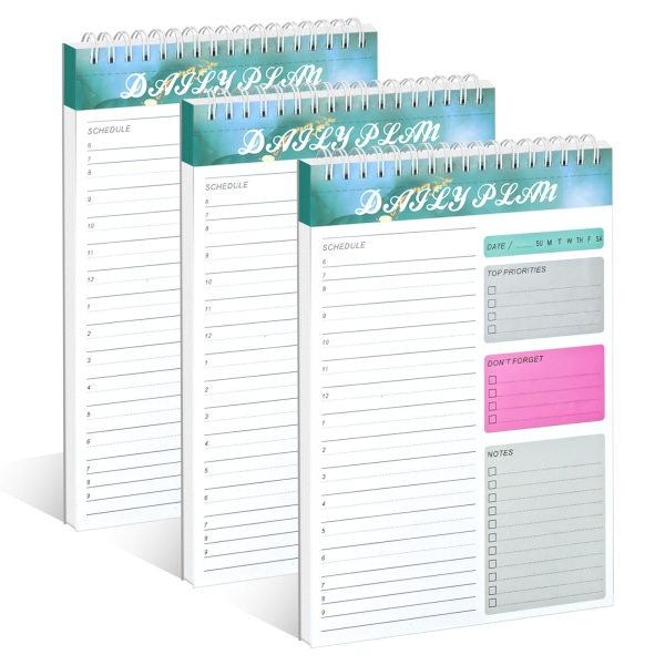 3 stk. to-do-liste notesbog, 52 sider dagligt to do liste planner, 6" x 8,4" planlægningsblok tjekliste Produktivitet notesblok med mål og noter sektion