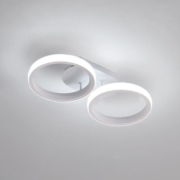 LED Loftslampe, 2 Ringe 22W 1650LM Loftslampe, Moderne Rund LED Loftslampe til Køkken Entre Soveværelse Badeværelse, Cool White, 6000-6500K