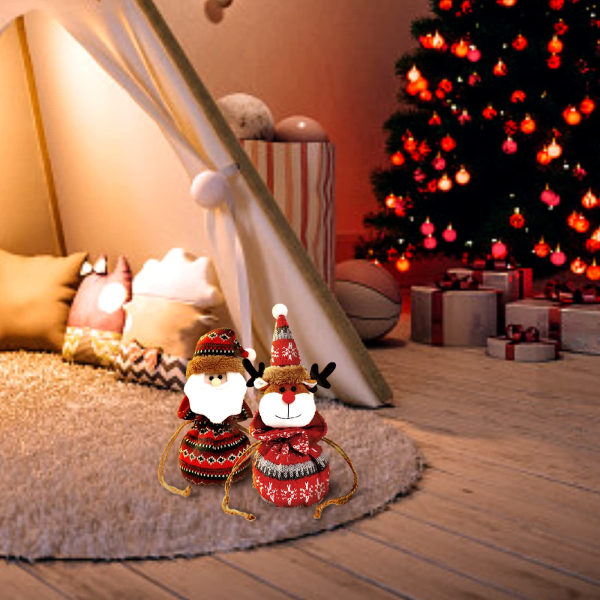2 stk julegaveposer, Wopin- julegaveposer med snøring, små strikkede vesker, flotte gaveposer med individuell design (nissen og elg)