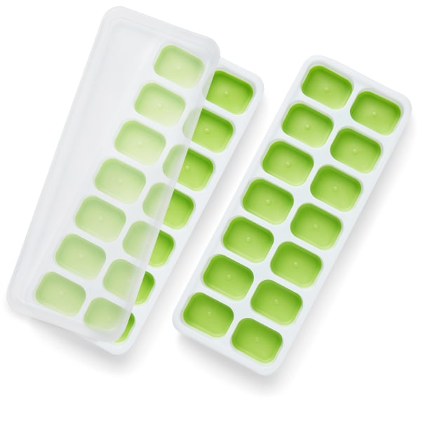 2 stk silikone isterningbakker med ikke-spild låg, let at fjerne isterningbakke (grøn)