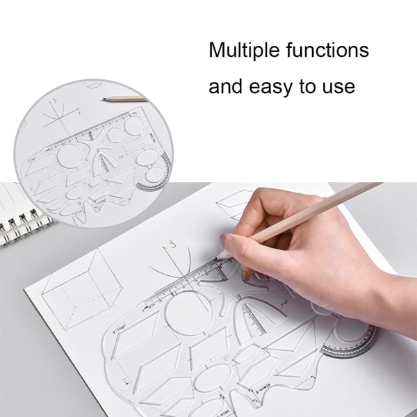 Geometrisk linjal Multifunktionell matematik ritlinjal Transparent geometrisk ritmall för student kontorsmaterial
