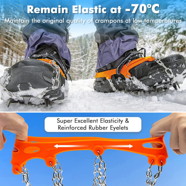 Issnøgrep for sko og støvler, 24 pigger trekkklosser Anti-skli isklips pigger stegjern, rustfritt stål sikkerhet for vinterklatring HikingXL XL