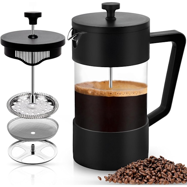 Kolv Kaffeebereiter, Fransk Press 1000 ml, Fransk Karaff för Filterkaffe, Kaffeebereiter (Svart)